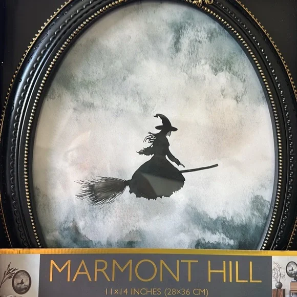 Marmont Hill Witch on Broom Framed Art HALLOWEEN Decor Black Gold 11x14